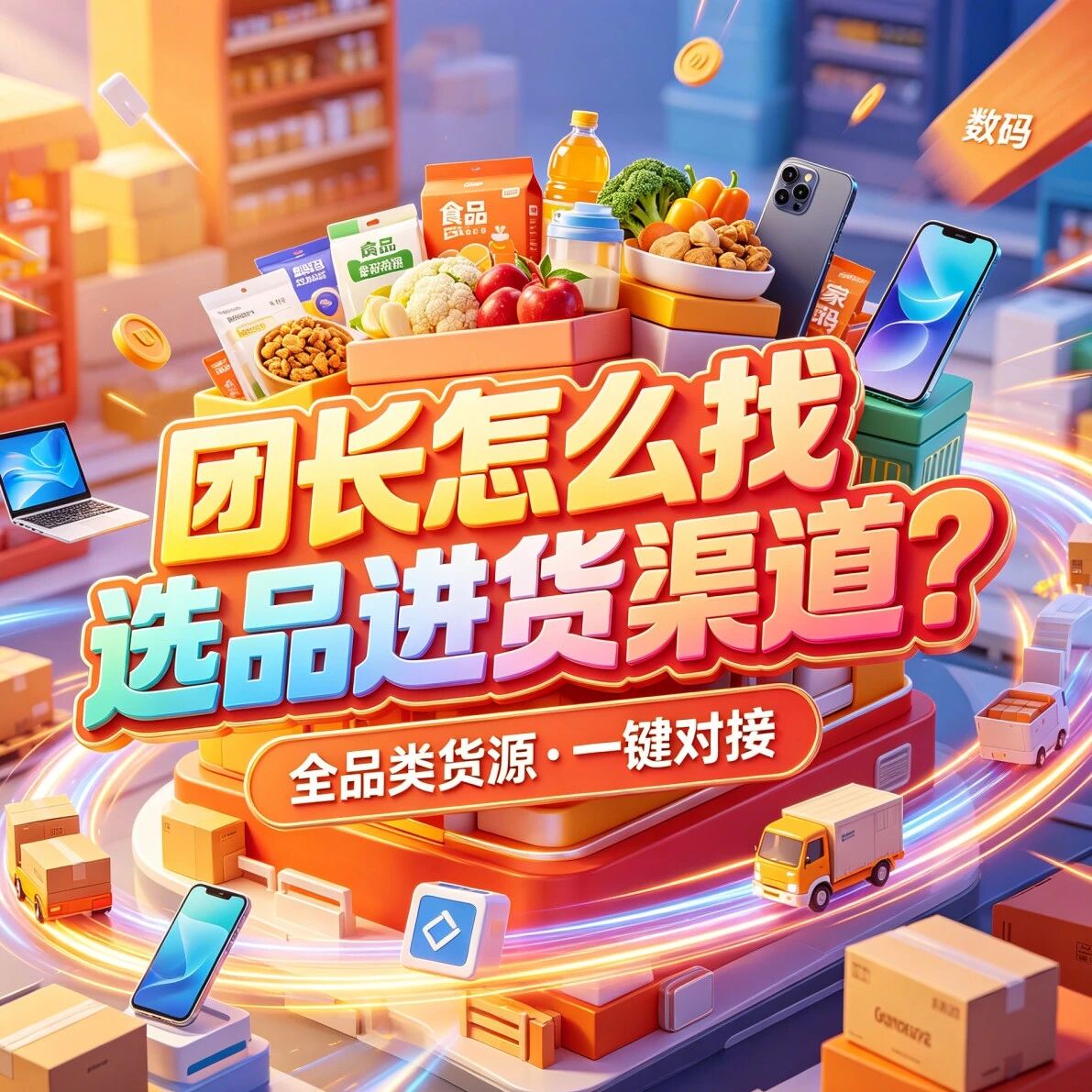 社区团长怎么找选品进货渠道？团长去哪找厂家批发渠道货源？食品零食饮料水果母婴牛奶啤酒日用百货怎么一站式进货？封面图