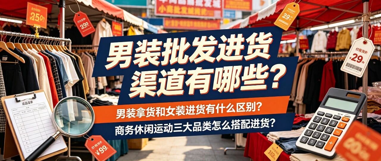 男装批发进货渠道有哪些？男装拿货和女装进货有什么区别？商务休闲运动三大品类怎么搭配进货？封面图